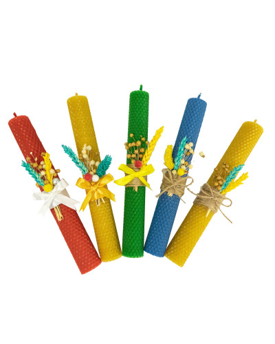 Свічка з вощини Стрітенська декорована (26 см)