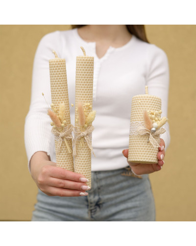 Свечи из вощины "Семейный очаг" (3 шт.) декор.