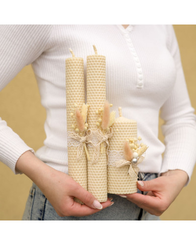 Свечи из вощины "Семейный очаг" (3 шт.) декор.