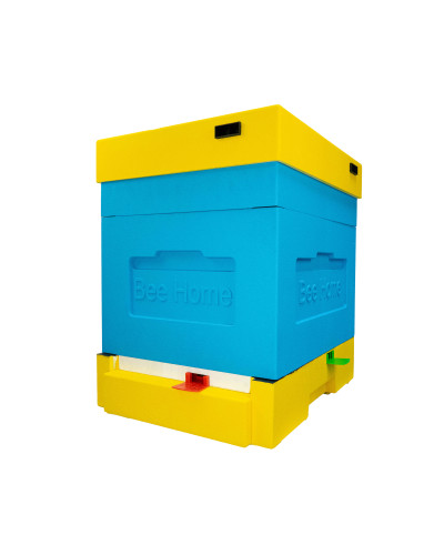 Пенополистирольный улей Дадан с гигиеническим дном на 4 семьи Bee Home крашеный желто-синий