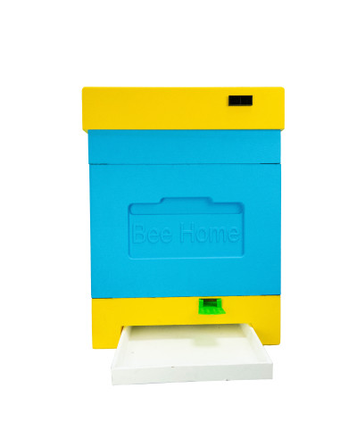 Пенополистирольный улей Дадан с гигиеническим дном на 4 семьи Bee Home крашеный желто-синий