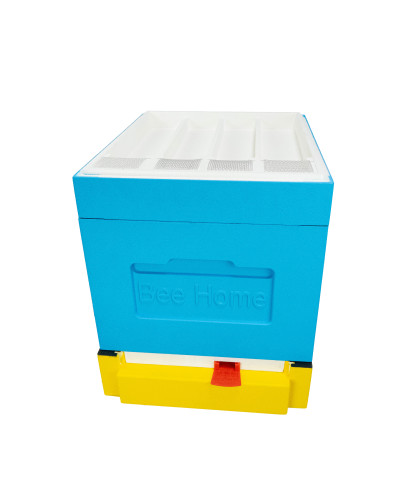 Пенополистирольный улей Дадан с гигиеническим дном на 4 семьи Bee Home крашеный желто-синий