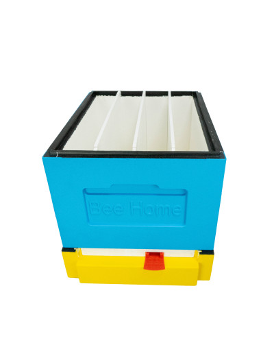 Пенополистирольный улей Дадан с гигиеническим дном на 4 семьи Bee Home крашеный желто-синий