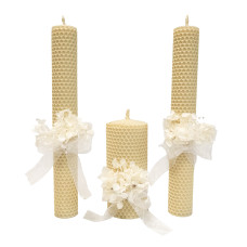 Свічки з вощини "Сімейне вогнище" (3 шт) гортензія декор.