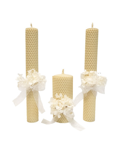 Свічки з вощини "Сімейне вогнище" (3 шт) гортензія декор.