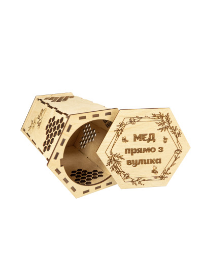 Деревянная упаковка «Мед прямо из улья» (1 банка — 1 л)