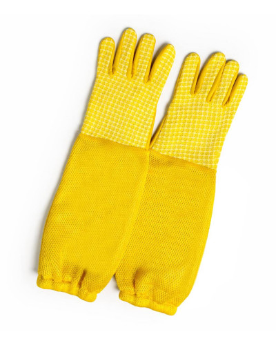 Кожаные перчатки с нарукавниками (желтые с вентиляцией)